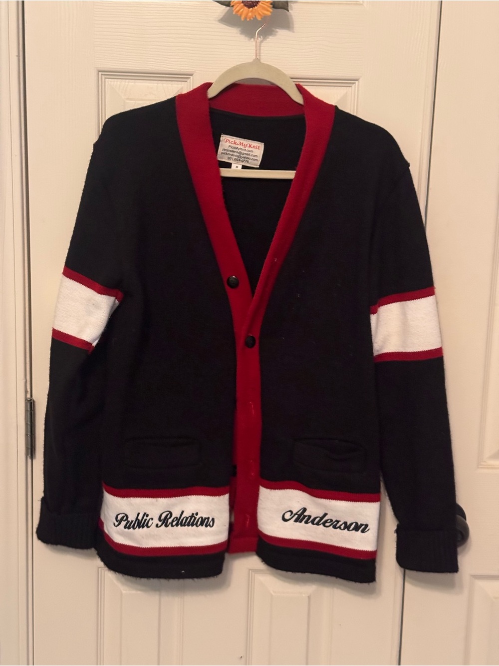 Black and Red Letterman Cardigan Sweater